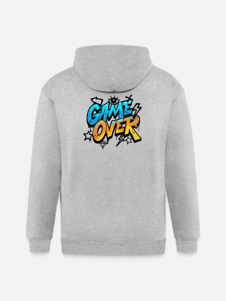 Game Over Neon Splash - Gildan Heavy Blend Adult Zip Hoodie - heather gray