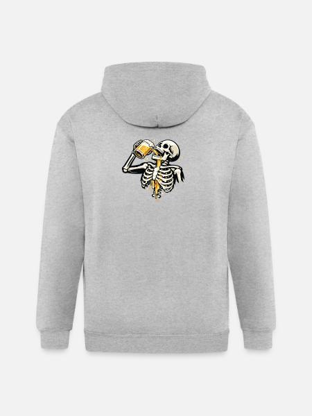 Skeleton Sips Beer - Gildan Heavy Blend Adult Zip Hoodie - heather gray