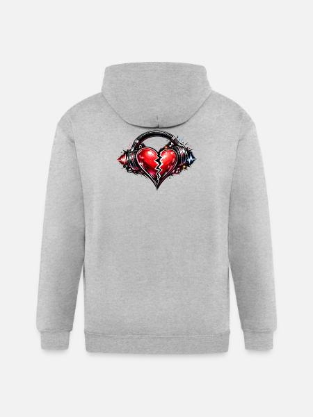 Broken Heart with Headphones - Gildan Heavy Blend Adult Zip Hoodie - heather gray