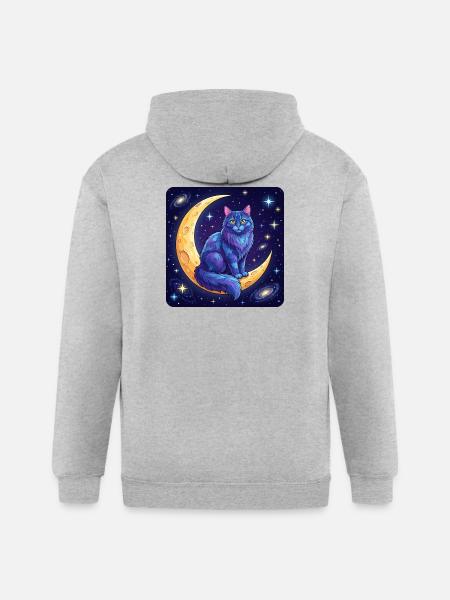 Blue Moon Cat in Space - Gildan Heavy Blend Adult Zip Hoodie - heather gray