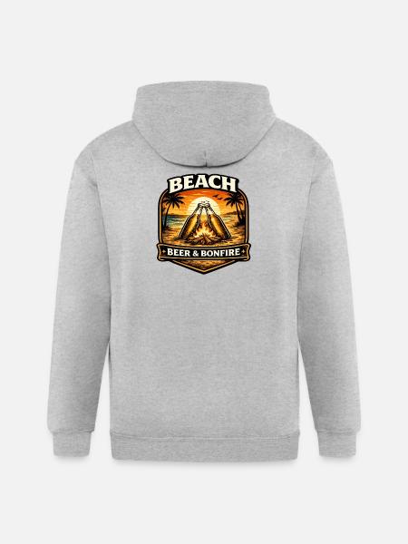Beach Bonfire Beer Emblem - Gildan Heavy Blend Adult Zip Hoodie - heather gray