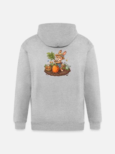 Harvesting Bunny in Garden - Gildan Heavy Blend Adult Zip Hoodie - heather gray