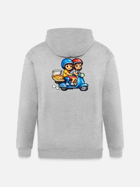 Boy and Girl on Vespa with Pizza! - Gildan Heavy Blend Adult Zip Hoodie - heather gray