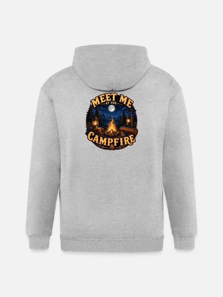 Meet Me Campfire Night - Gildan Heavy Blend Adult Zip Hoodie - heather gray