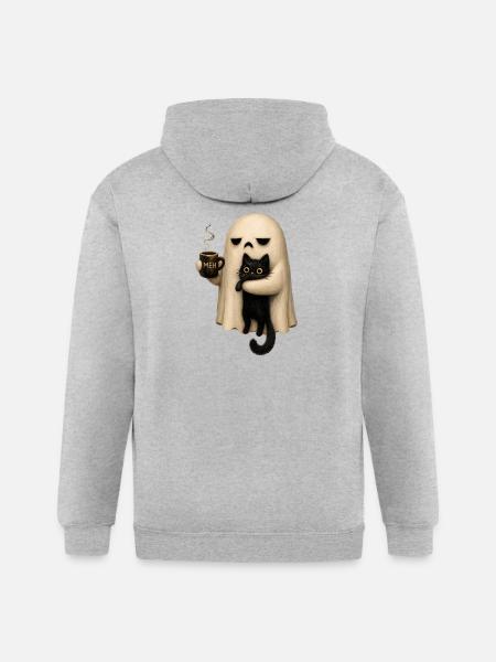 Meh Ghost and Cat Mug - Gildan Heavy Blend Adult Zip Hoodie - heather gray