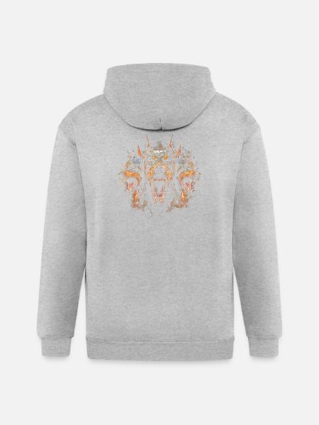 Triple-Headed Fiery Doberman - Gildan Heavy Blend Adult Zip Hoodie - heather gray