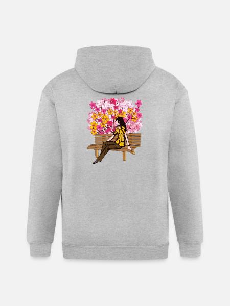 Floral Bloom Bench Serenity - Gildan Heavy Blend Adult Zip Hoodie - heather gray