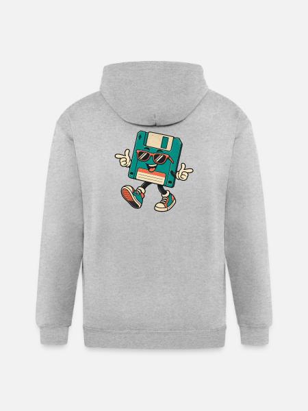 Retro Disk Mascot with Sunglasses - Gildan Heavy Blend Adult Zip Hoodie - heather gray