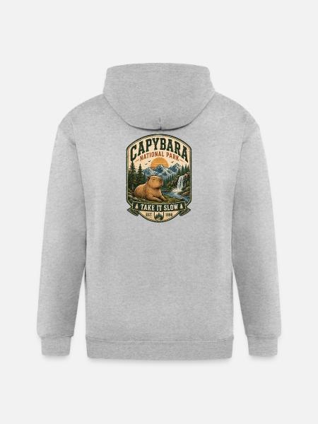 Capybara National Park Patch - Gildan Heavy Blend Adult Zip Hoodie - heather gray