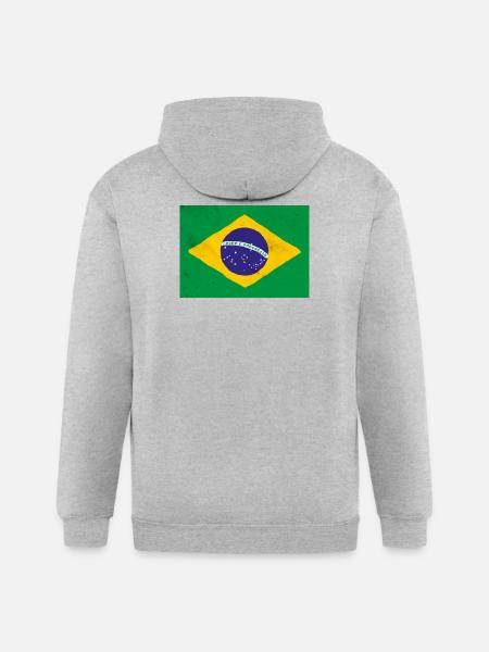 Brazil Flag Rustic Emblem - Gildan Heavy Blend Adult Zip Hoodie - heather gray
