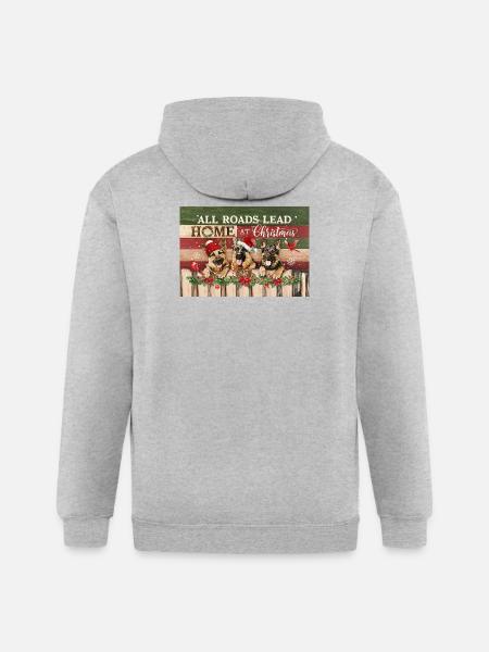 Festive Dogs on Rustic Christmas - Gildan Heavy Blend Adult Zip Hoodie - heather gray