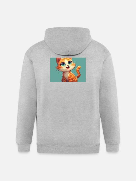 Happy Orange Tabby Kitten - Gildan Heavy Blend Adult Zip Hoodie - heather gray