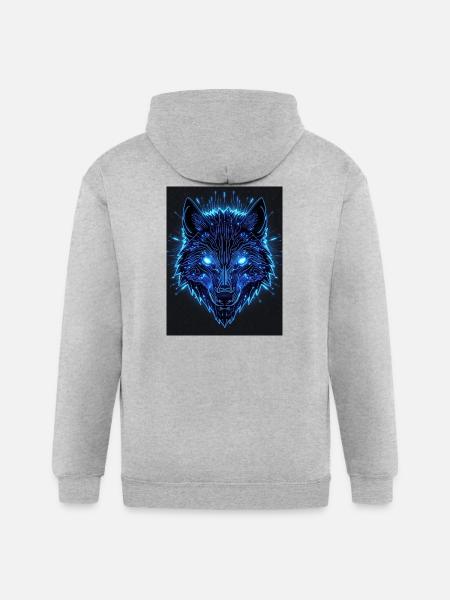Neon Circuit Wolf - Gildan Heavy Blend Adult Zip Hoodie - heather gray