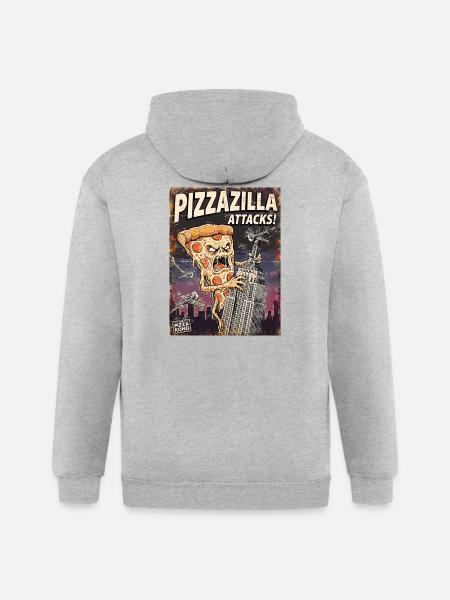 Pizzazilla Attacks Retro City Poster - Gildan Heavy Blend Adult Zip Hoodie - heather gray