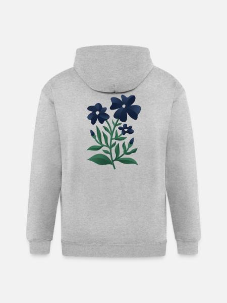 Midnight Blue Bloom Botanical Print - Gildan Heavy Blend Adult Zip Hoodie - heather gray