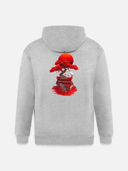Crimson Bonsai Boat at Sunset - Gildan Heavy Blend Adult Zip Hoodie - heather gray