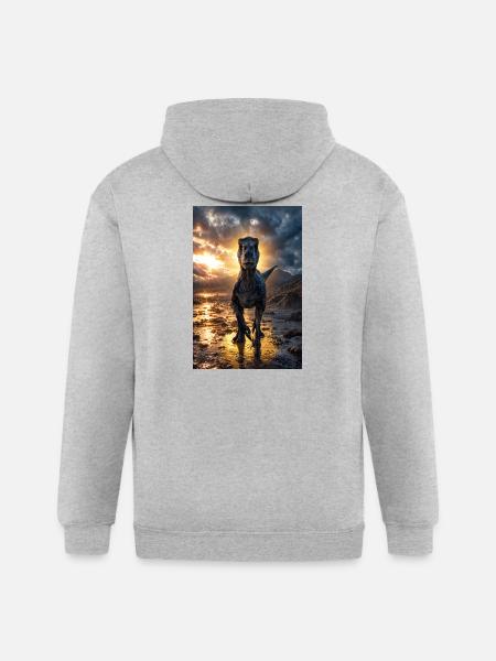 Dino at Sunset Shore - Gildan Heavy Blend Adult Zip Hoodie - heather gray
