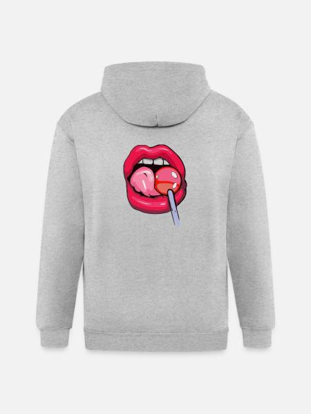 woman licking lollipop - Gildan Heavy Blend Adult Zip Hoodie - heather gray - Back