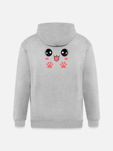 Sweet Smiling Cat Face Paw - Gildan Heavy Blend Adult Zip Hoodie - heather gray