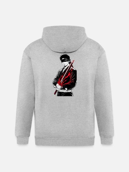 Crimson Blade: Blindfolded Samurai - Gildan Heavy Blend Adult Zip Hoodie - heather gray