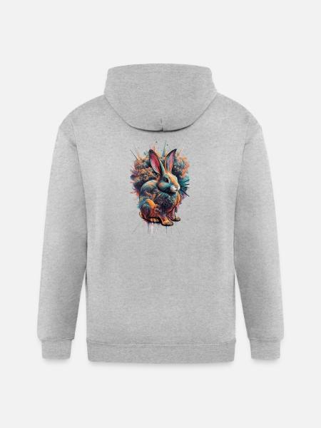 Neon Splash Rabbit - Gildan Heavy Blend Adult Zip Hoodie - heather gray