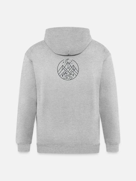 Moonlit Mountain River Line Art - Gildan Heavy Blend Adult Zip Hoodie - heather gray