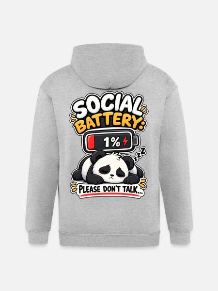 Social Battery Panda 1% - Gildan Heavy Blend Adult Zip Hoodie - heather gray