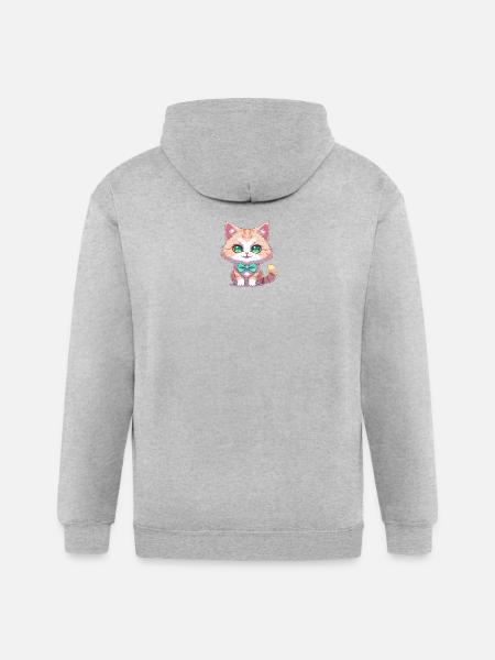 Kitten with Teal Bow Tie - Gildan Heavy Blend Adult Zip Hoodie - heather gray
