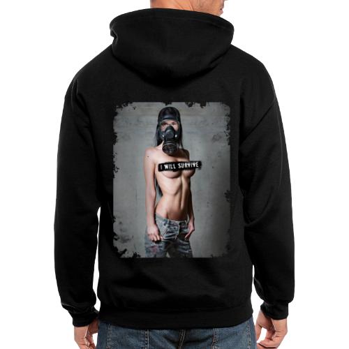 nude girl with gas mask - i will survive - Men's Zip Hoodie