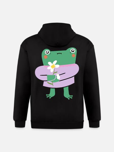 Shy Frog with Flower - Gildan Heavy Blend Adult Zip Hoodie - black