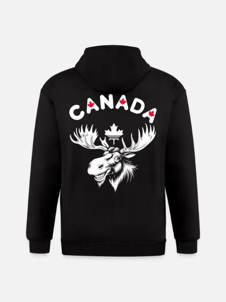 Canadian Moose with Maple Leaf Emblem - Gildan Heavy Blend Adult Zip Hoodie - black