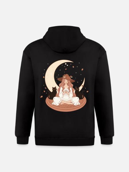 Enchanted Autumn Witch & Moonlight - Gildan Heavy Blend Adult Zip Hoodie - black