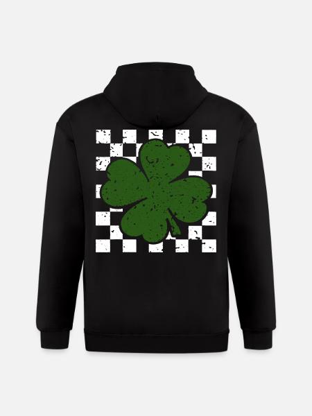 Emerald FourLeaf Clover on Checkerboard - Gildan Heavy Blend Adult Zip Hoodie - black