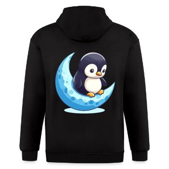 Penguin on crescent moon - moonlight dreams - Gildan Heavy Blend Adult Zip Hoodie - black - Back - Nick (188cm)