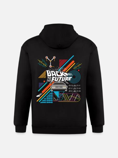 Back To The Future Logo With Delorean Time Machine - Gildan Heavy Blend Adult Zip Hoodie - black