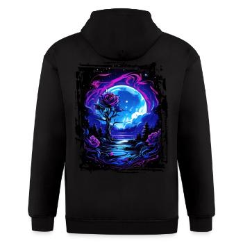 Dreamlike moonlight and a magical rose - Gildan Heavy Blend Adult Zip Hoodie - black - Back - Nick (188cm)