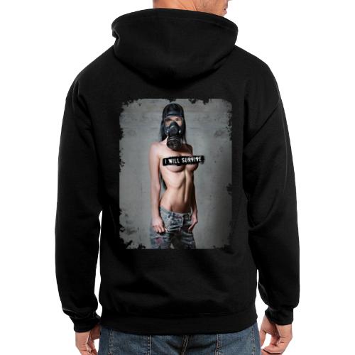 nude girl with gas mask - i will survive - Men's Zip Hoodie