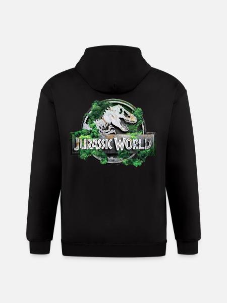 Jurassic World logo with T-Rex and trees - Gildan Heavy Blend Adult Zip Hoodie - black