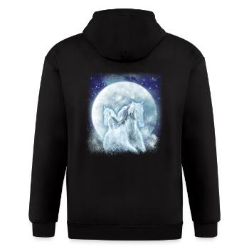 Two White Horses In The Moonlight Horse - Gildan Heavy Blend Adult Zip Hoodie - black - Back - Nick (188cm)