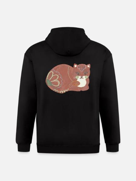 Folk art comfy cat - Gildan Heavy Blend Adult Zip Hoodie - black