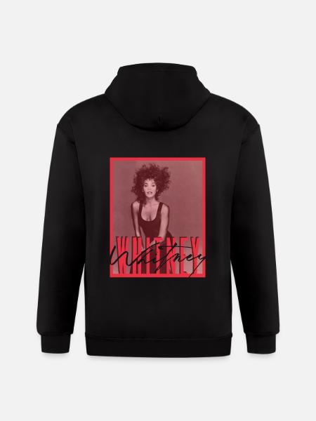 Whitney Houston Photo With Autograph And Nameplate - Gildan Heavy Blend Adult Zip Hoodie - black