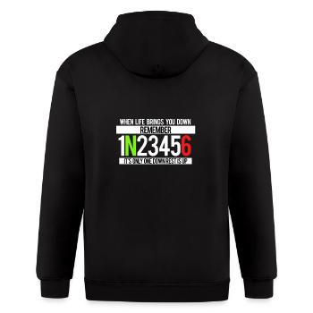 It's only one down. The rest is up. A gift item. - Gildan Heavy Blend Adult Zip Hoodie - black - Back - Nick (188cm)