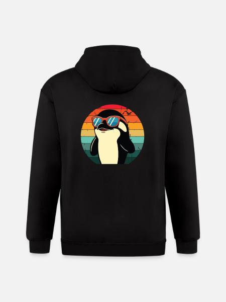 Penguin in Sunset Sunglasses - Gildan Heavy Blend Adult Zip Hoodie - black