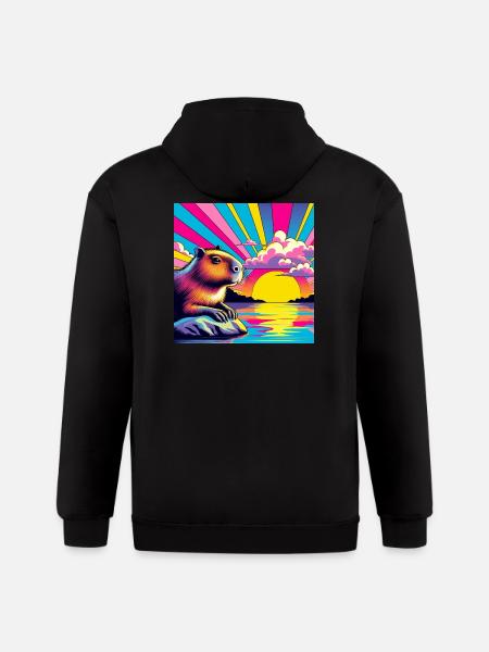 Neon Sunset Guinea Pig - Gildan Heavy Blend Adult Zip Hoodie - black