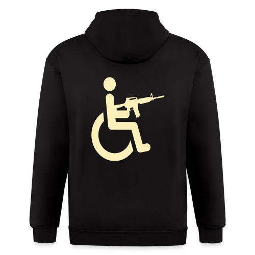 Wheelchair user armed with weapon M16, humor # - Men's Zip Hoodie