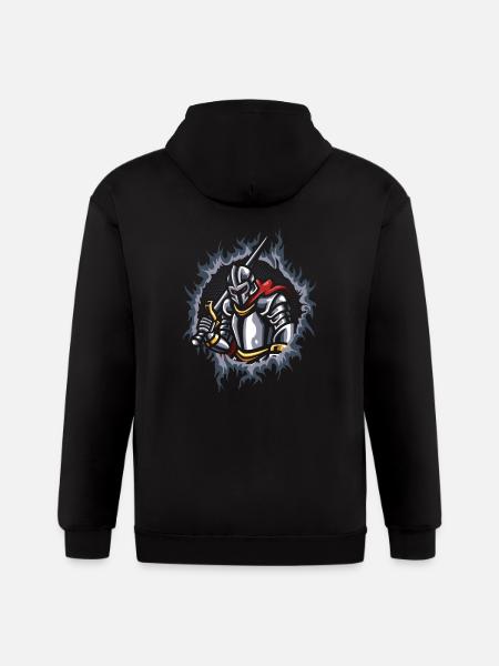 Knight With Halftone Fire Background - Gildan Heavy Blend Adult Zip Hoodie - black