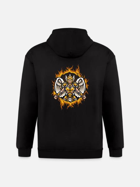 Valkyrie With Halftone Fire Background - Gildan Heavy Blend Adult Zip Hoodie - black