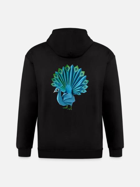 Origami Peacock - Gildan Heavy Blend Adult Zip Hoodie - black
