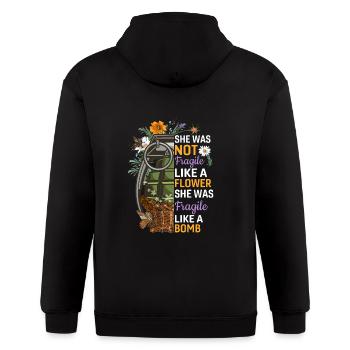 Not Fragile Like A Flower, Fragile Like A Bomb - Gildan Heavy Blend Adult Zip Hoodie - black - Back - Nick (188cm)
