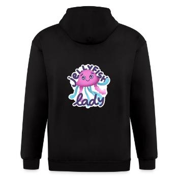 Hand drawn pink Jellyfish Lady - Gildan Heavy Blend Adult Zip Hoodie - black - Back - Nick (188cm)